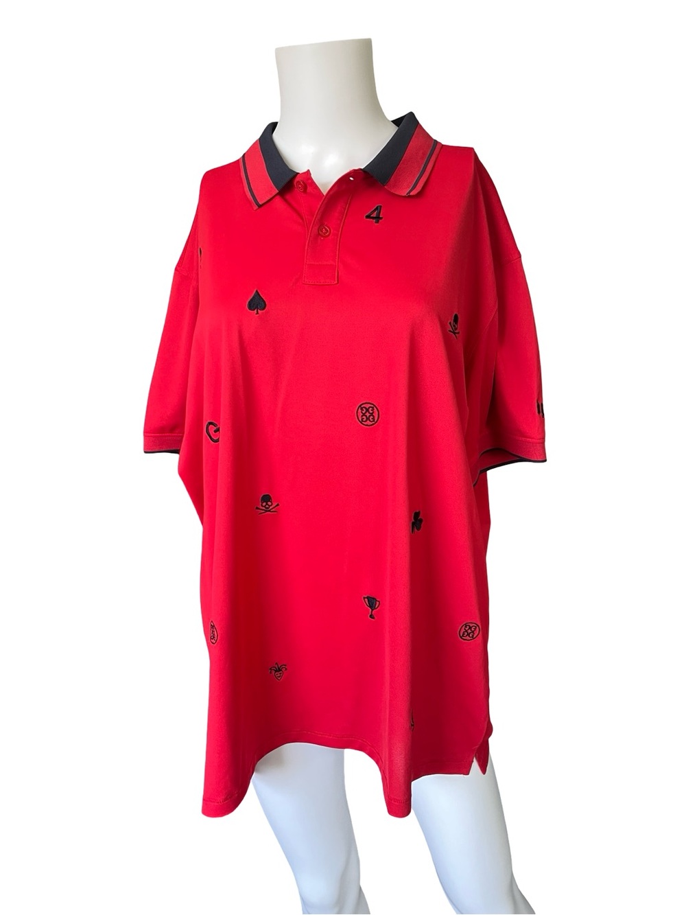 G/FORE Polo Shirt Red Golf Embroidered Skull Spade Logo Colorful Mens Size XL